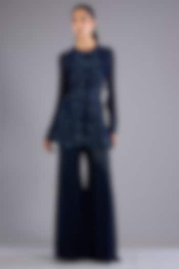 Navy Blue Viscose Georgette Bridal Sharara Set by Namrata Joshipura at Pernia's Pop Up Shop