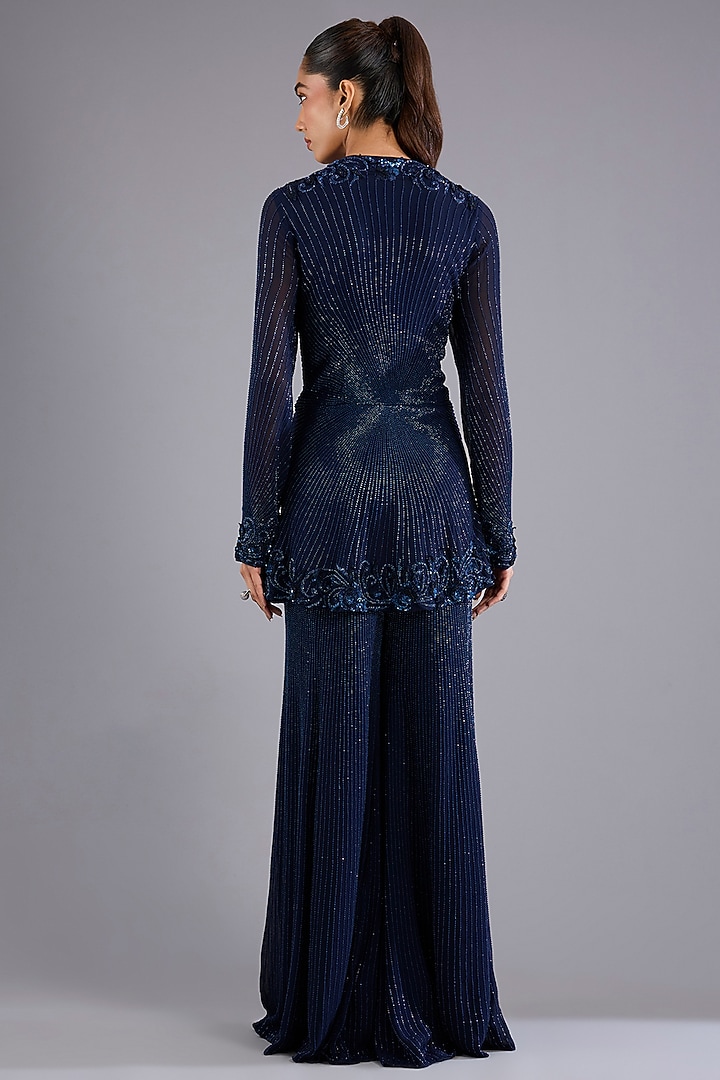 Navy Blue Viscose Georgette Bridal Sharara Set by Namrata Joshipura at Pernia's Pop Up Shop