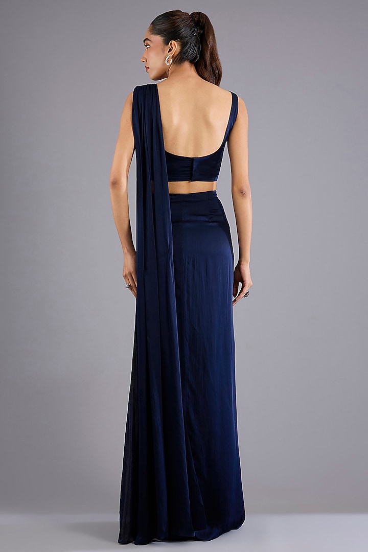 Navy Blue Viscose Georgette Jacket Reception Saree Set by Namrata Joshipura at Pernia's Pop Up Shop