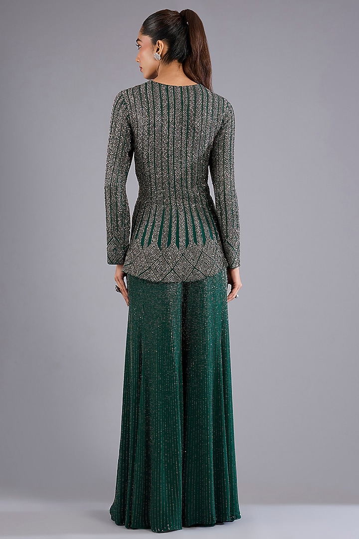 Hunter Green Viscose Georgette Bridal Sharara Set by Namrata Joshipura at Pernia's Pop Up Shop