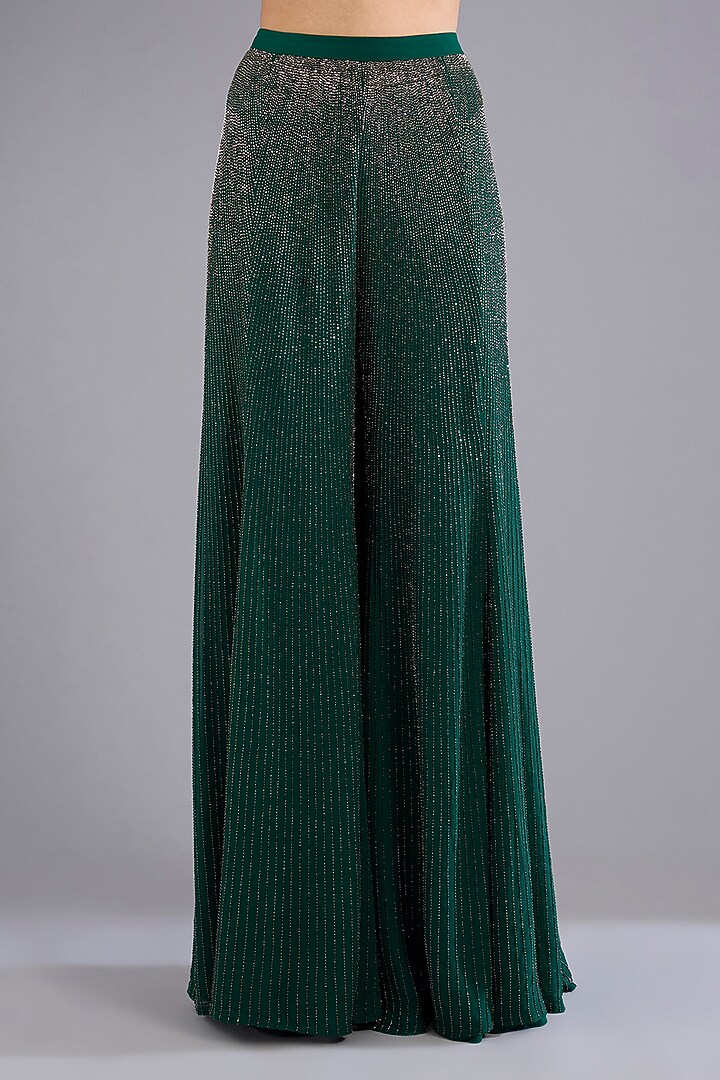 Hunter Green Viscose Georgette Bridal Sharara Set by Namrata Joshipura at Pernia's Pop Up Shop