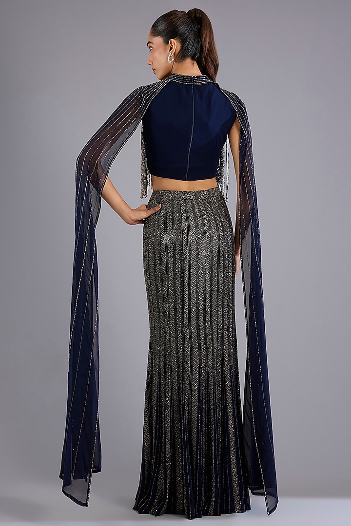 Navy Blue Viscose Georgette & Crepe Skirt Set by Namrata Joshipura at Pernia's Pop Up Shop