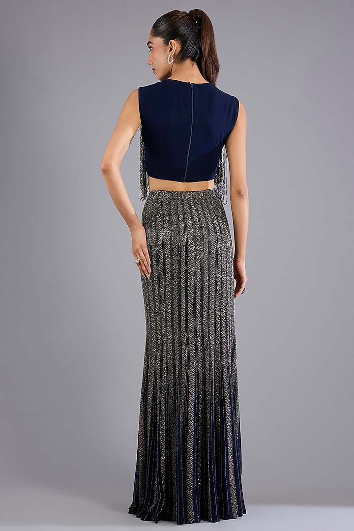 Navy Blue Viscose Georgette & Crepe Skirt Set by Namrata Joshipura at Pernia's Pop Up Shop