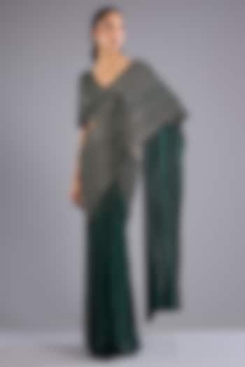 Hunter Green Viscose Georgette & Crepe Bridal Saree Set by Namrata Joshipura at Pernia's Pop Up Shop