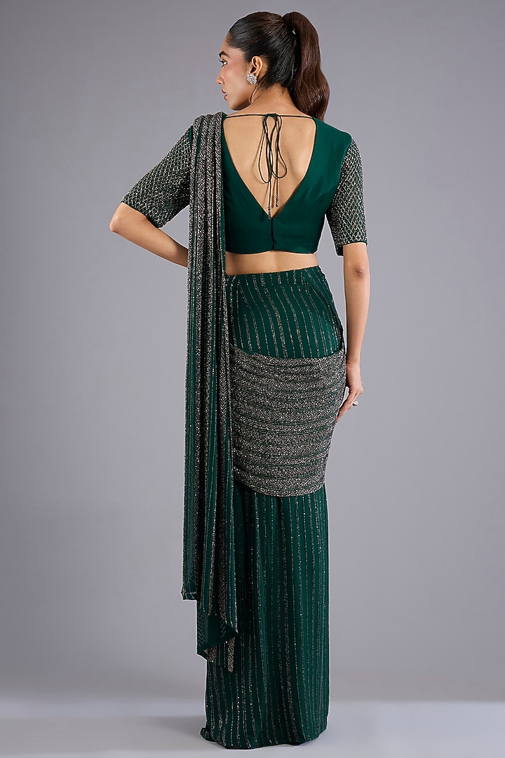 Hunter Green Viscose Georgette & Crepe Bridal Saree Set by Namrata Joshipura at Pernia's Pop Up Shop