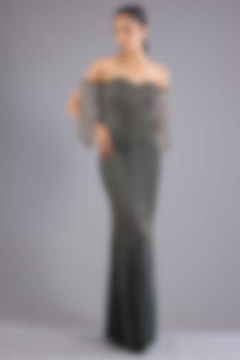 Hunter Green Viscose Georgette & Crepe Bridal Gown by Namrata Joshipura at Pernia's Pop Up Shop