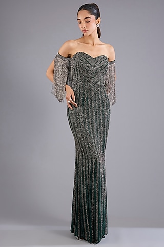 Hunter Green Viscose Georgette & Crepe Gown  by Namrata Joshipura