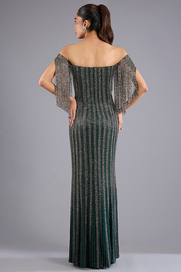 Hunter Green Viscose Georgette & Crepe Bridal Gown by Namrata Joshipura at Pernia's Pop Up Shop