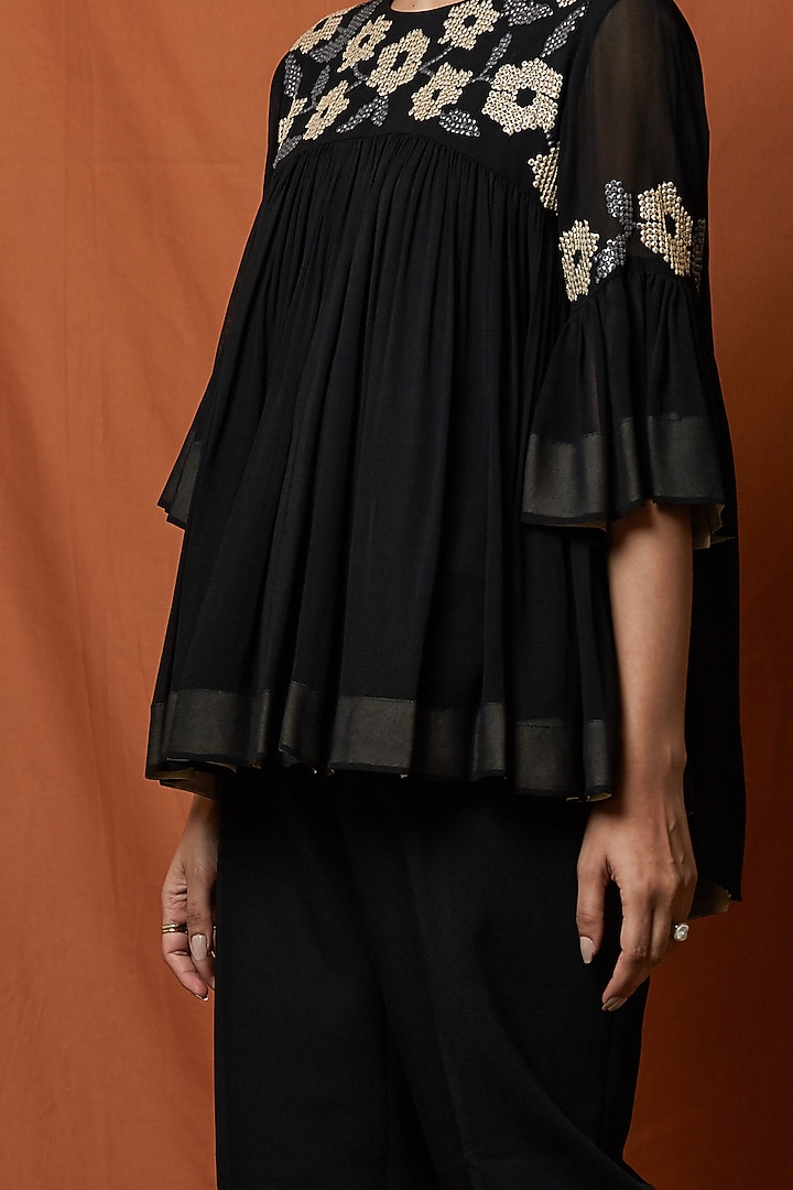 Black Sequins Embellished Top by Namrata Joshipura at Pernia's Pop Up Shop