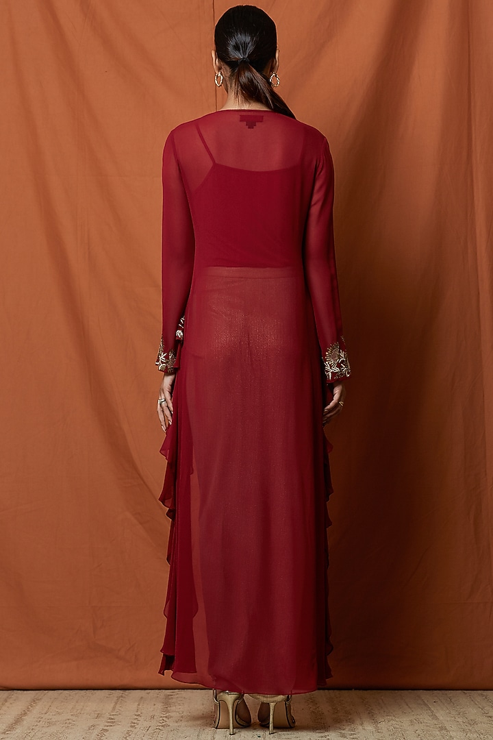 Berry Red Embellished Layered Top With Slip by Namrata Joshipura at Pernia's Pop Up Shop