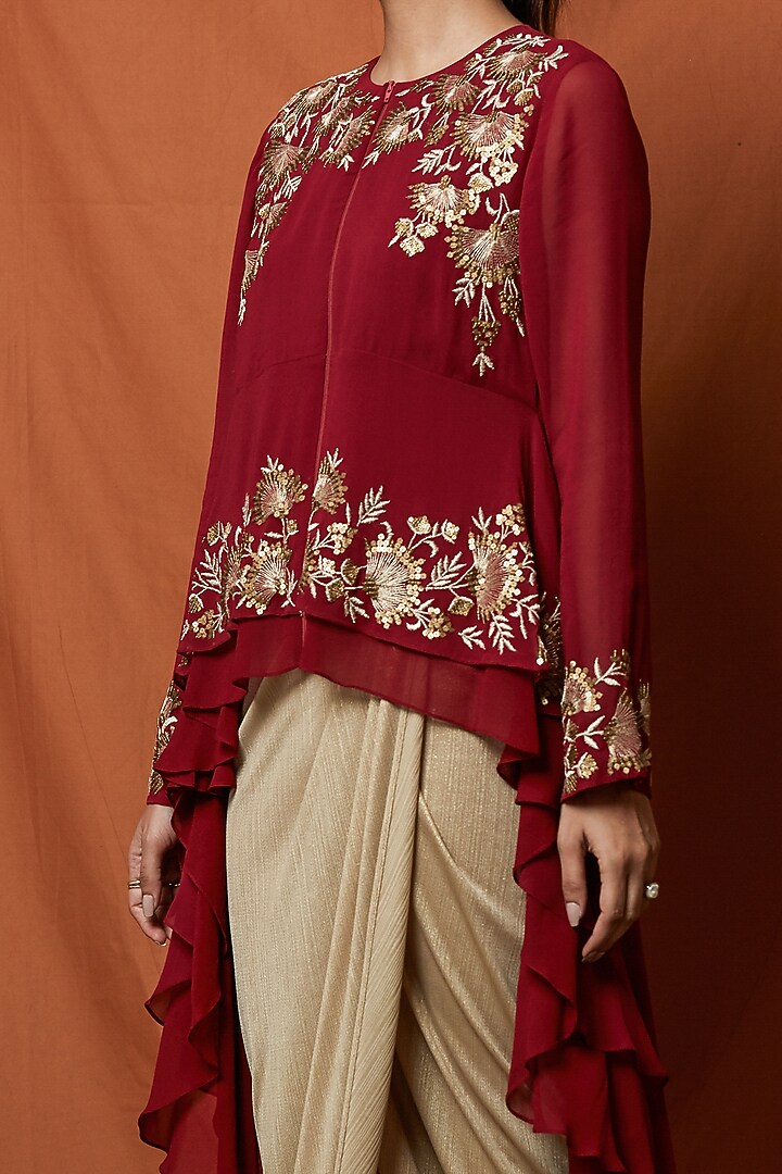 Berry Red Embellished Layered Top With Slip by Namrata Joshipura at Pernia's Pop Up Shop