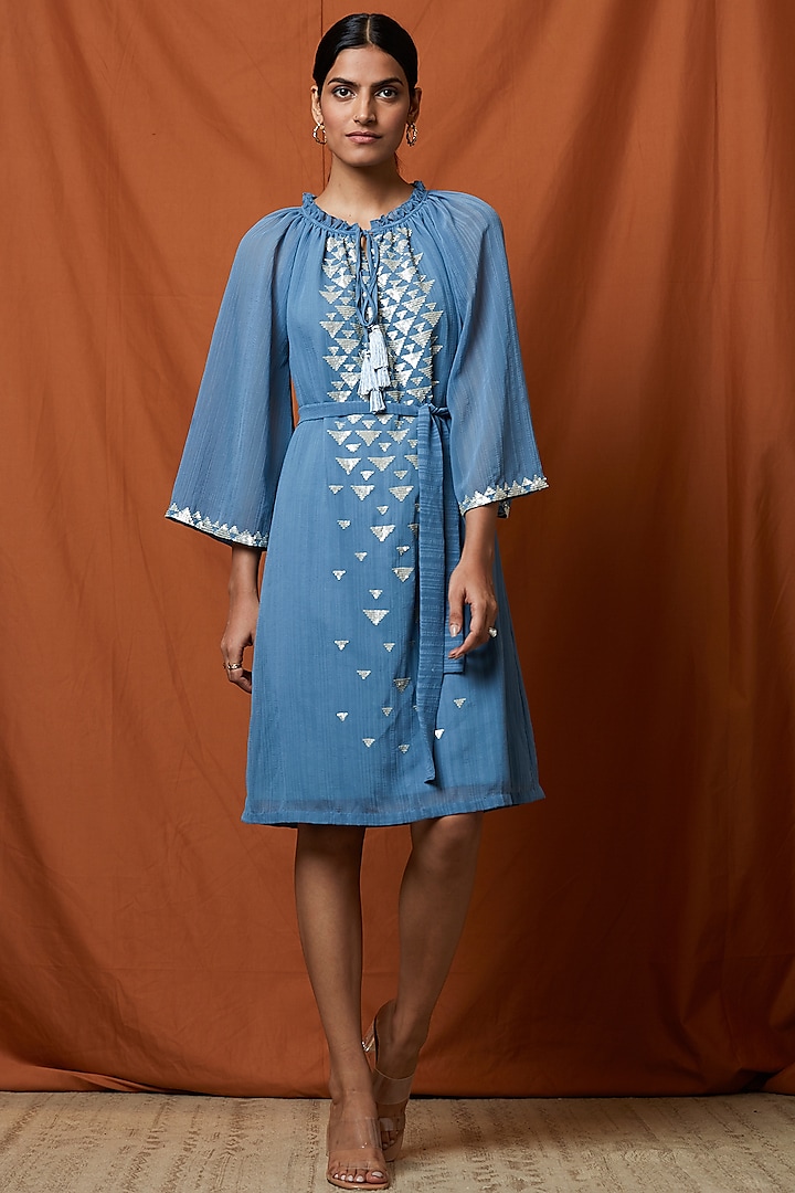Marlin Blue Hand Embellished Dress by Namrata Joshipura