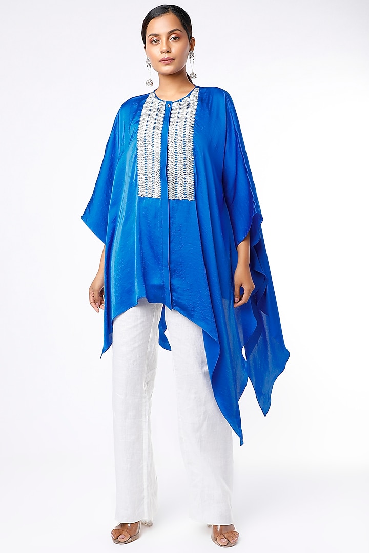 Bright Blue Crepe Kaftan Top by Namrata Joshipura at Pernia's Pop Up Shop