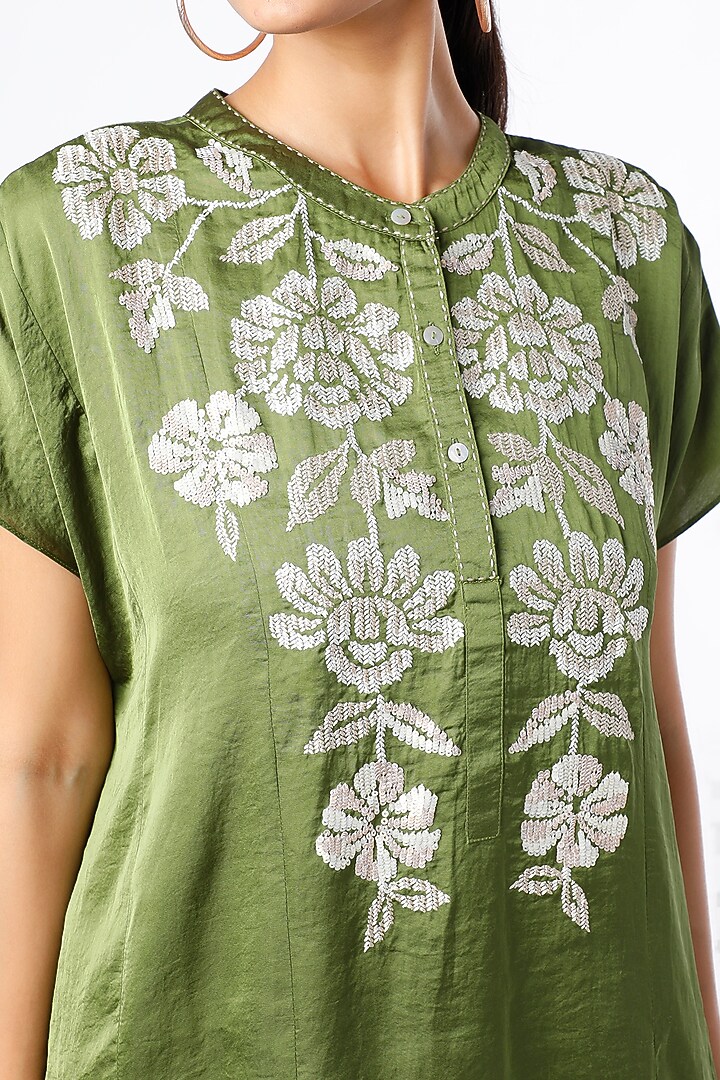 Olive Green Embroidered Top by Namrata Joshipura at Pernia's Pop Up Shop