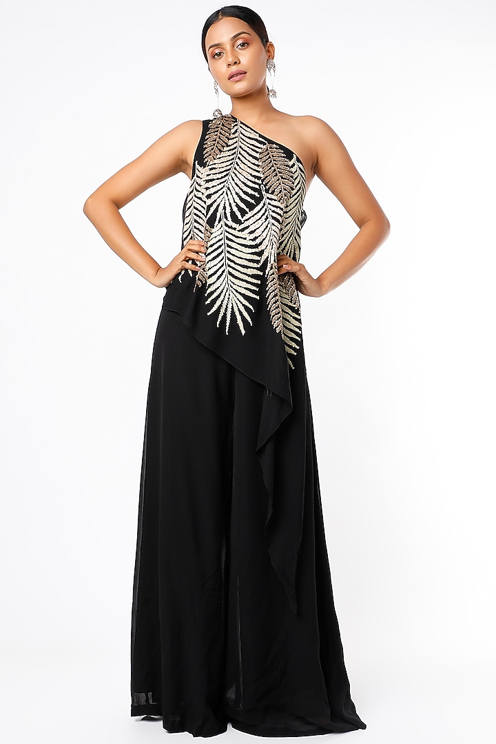 Black Sequin Embroidered Jumpsuit by Namrata Joshipura at Pernia's Pop Up Shop