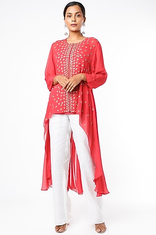 Red Georgette High-Low Top by Namrata Joshipura