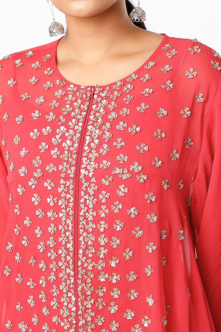 Red Georgette High-Low Top by Namrata Joshipura at Pernia's Pop Up Shop
