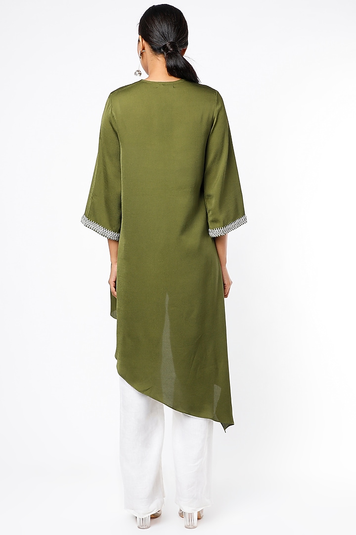 Olive Crepe Asymmetrical Tunic by Namrata Joshipura at Pernia's Pop Up Shop