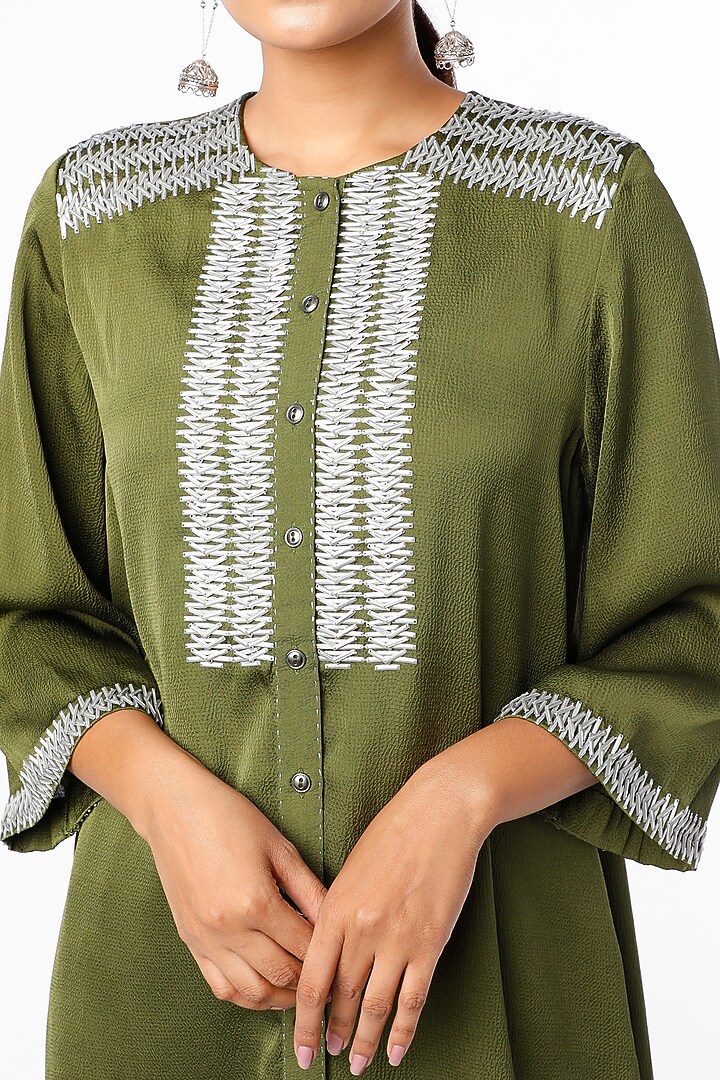 Olive Crepe Asymmetrical Tunic by Namrata Joshipura at Pernia's Pop Up Shop