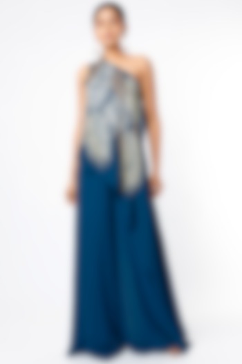 Blue Sequins Embroidered Jumpsuit by Namrata Joshipura at Pernia's Pop Up Shop