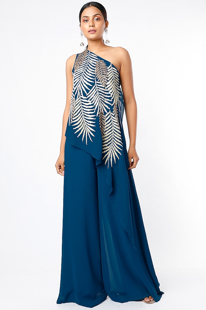 Blue Sequins Embroidered Jumpsuit by Namrata Joshipura at Pernia's Pop Up Shop