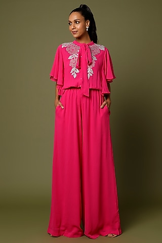 Fuchsia Embellished Jumpsuit by Namrata Joshipura