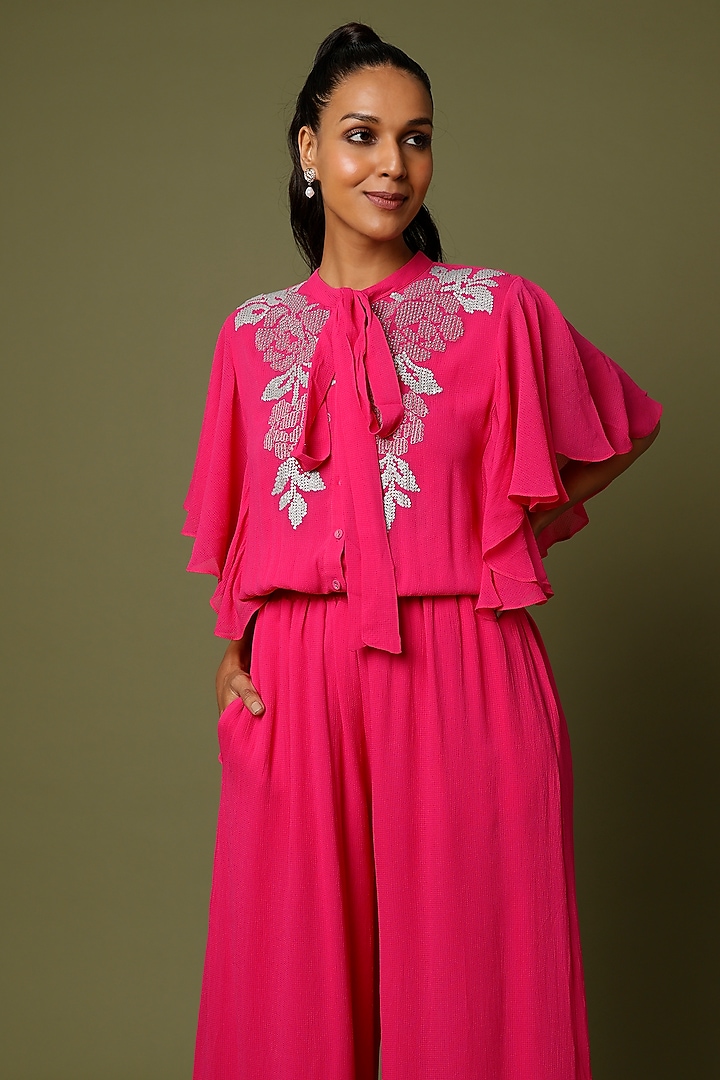 Fuchsia Embellished Jumpsuit by Namrata Joshipura at Pernia's Pop Up Shop