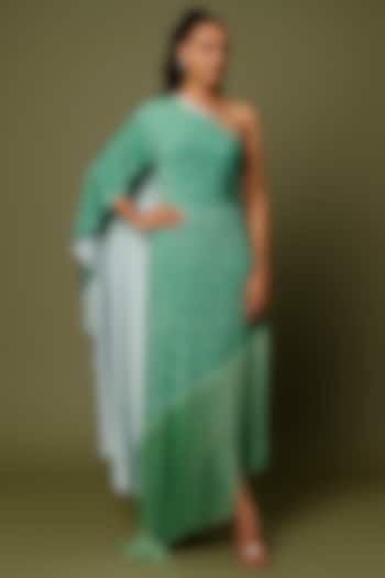 Green Printed Off-Shoulder Dress by Namrata Joshipura