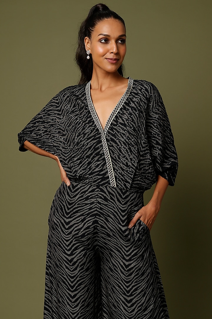 Black Embellished Jumpsuit by Namrata Joshipura at Pernia's Pop Up Shop