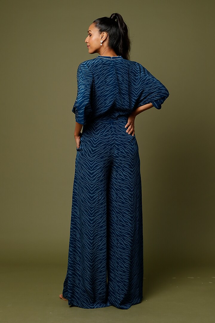 Denim Blue Embellished Jumpsuit by Namrata Joshipura at Pernia's Pop Up Shop