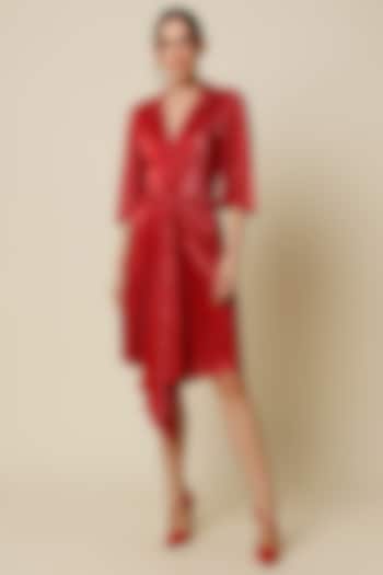 Red Shimmer Collared Dress by Namrata Joshipura