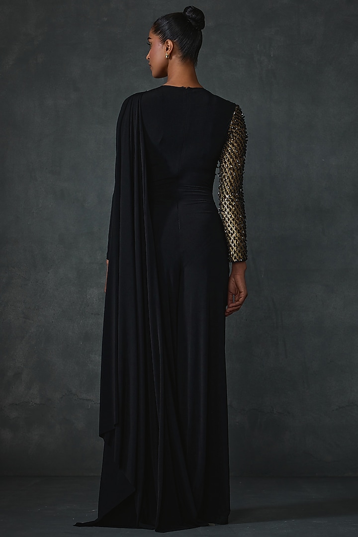 Black Jersey Hand Embellished Jumpsuit by Namrata Joshipura at Pernia's Pop Up Shop