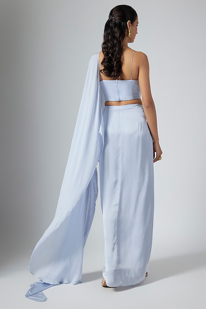 Powder Blue Cupro Draped Wedding Saree Set by Namrata Joshipura at Pernia's Pop Up Shop