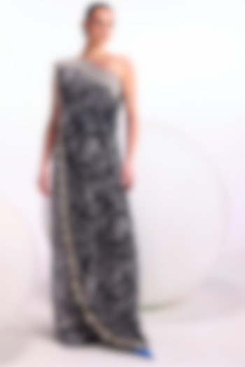 Black Georgette Floral Embellished One-Shoulder Jumpsuit by Namrata Joshipura at Pernia's Pop Up Shop