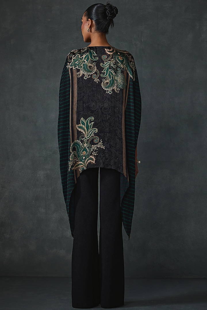 Black Crinkle Cupro Paisley Printed Handkerchief Tunic by Namrata Joshipura at Pernia's Pop Up Shop