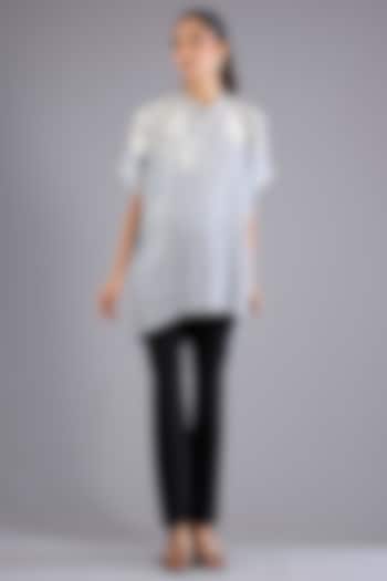 Blue Linen Yarn Dyed Shirt by Namrata Joshipura at Pernia's Pop Up Shop