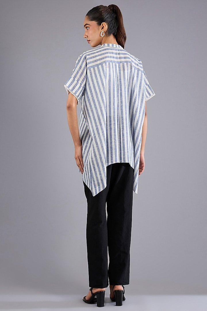 Blue Linen Yarn Dyed Shirt by Namrata Joshipura at Pernia's Pop Up Shop