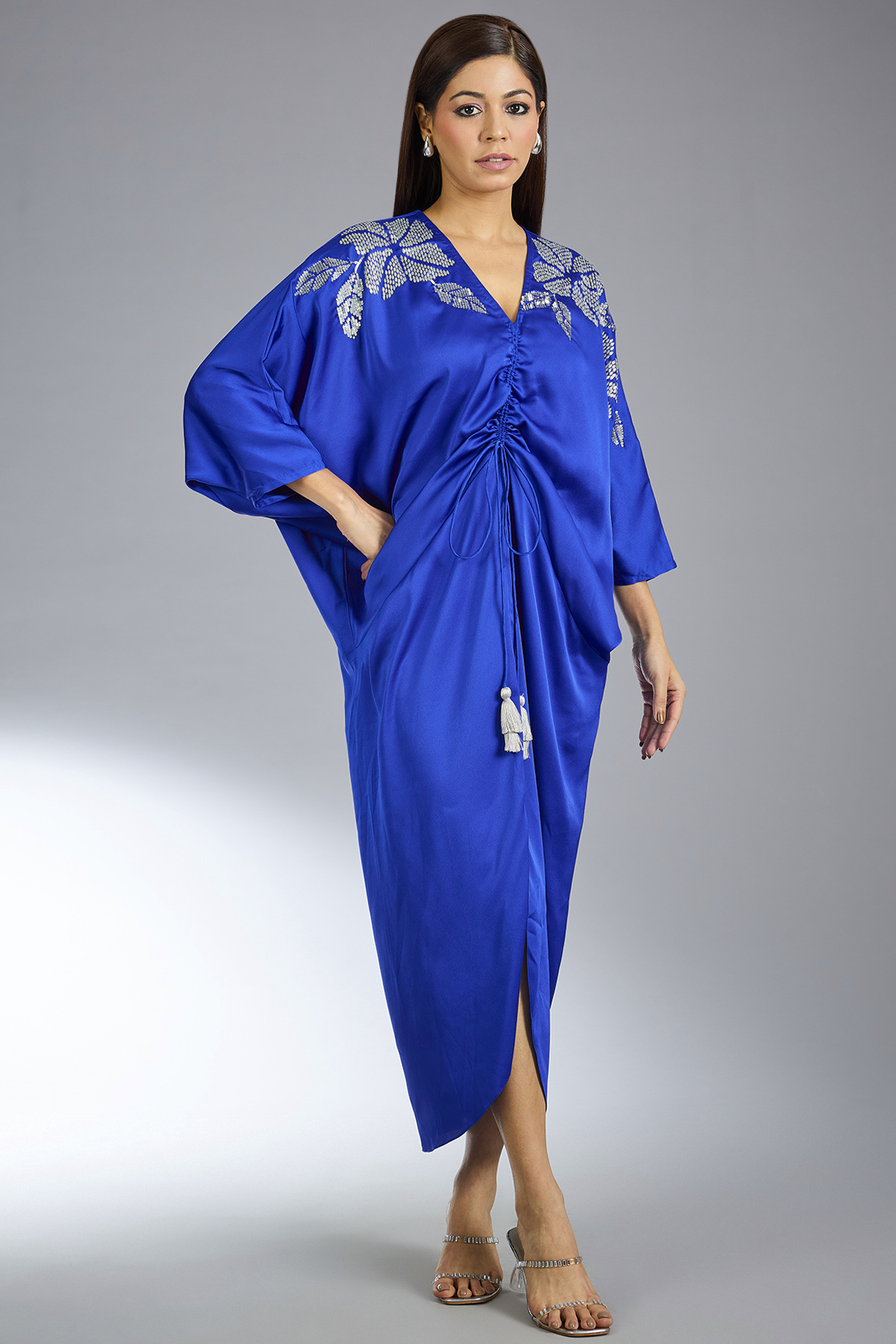 Blue Satin Maxi Vacation Dress by Namrata Joshipura at Pernia's Pop Up Shop