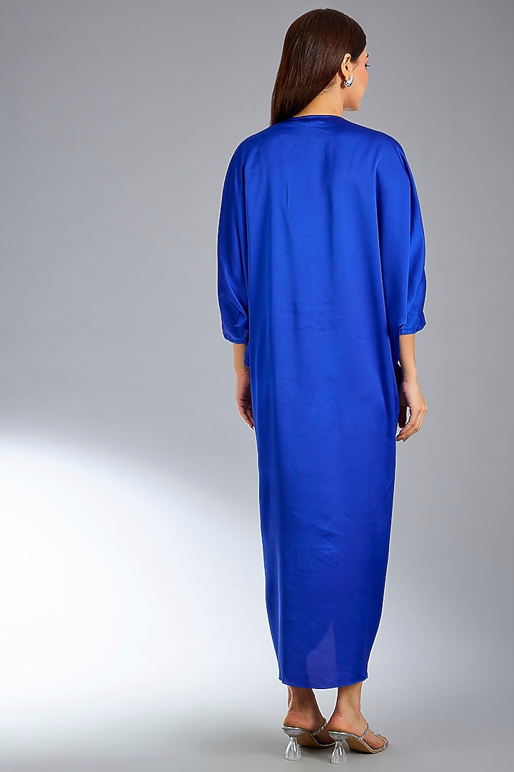 Blue Satin Maxi Cocktail Dress by Namrata Joshipura at Pernia's Pop Up Shop