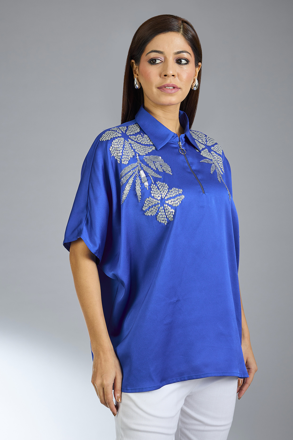 Blue Satin Top by Namrata Joshipura at Pernia's Pop Up Shop
