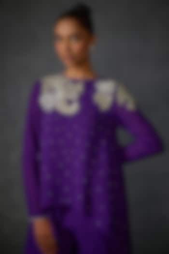 Purple Georgette Paisley Hand & Machine Embellished Tunic by Namrata Joshipura at Pernia's Pop Up Shop