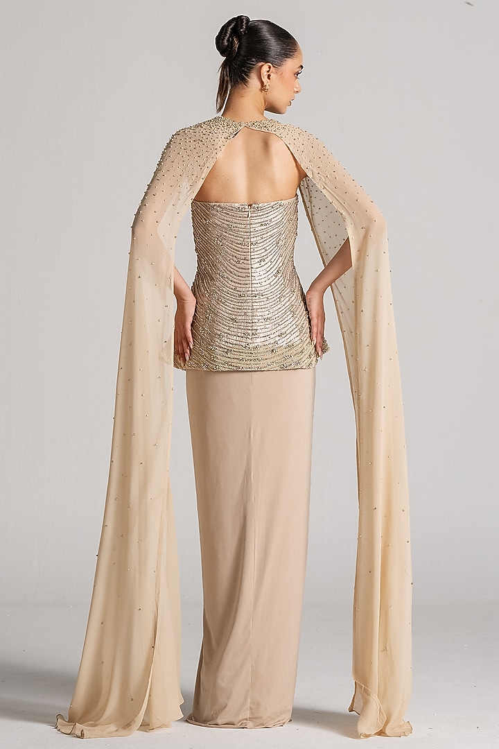 Gold Jersey Cape Set by Namrata Joshipura at Pernia's Pop Up Shop