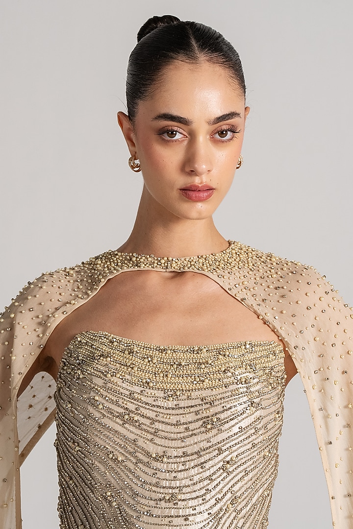Gold Jersey Cape Set by Namrata Joshipura at Pernia's Pop Up Shop