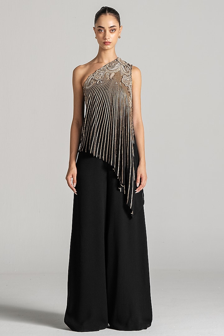 Black Georgette One-Shoulder Jumpsuit by Namrata Joshipura at Pernia's Pop Up Shop