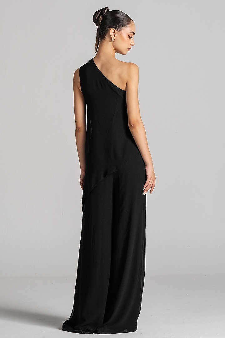 Black Georgette One-Shoulder Jumpsuit by Namrata Joshipura at Pernia's Pop Up Shop