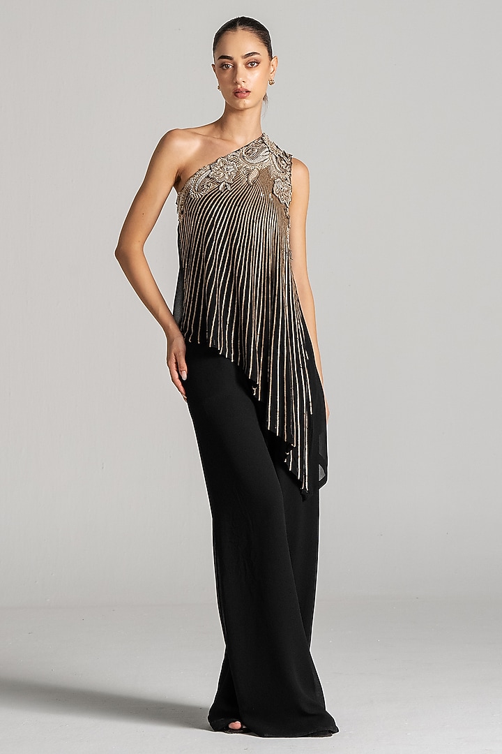 Black Georgette One-Shoulder Jumpsuit by Namrata Joshipura at Pernia's Pop Up Shop