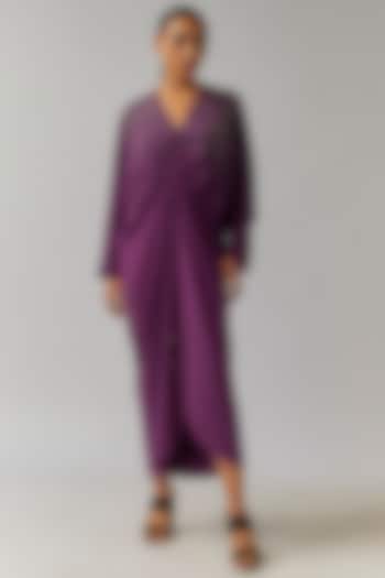 Purple Jersey Hand Embellished Draped Maxi Dress by Namrata Joshipura