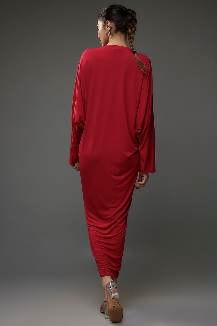Scarlet Red Jersey Embroidered Cocktail Dress by Namrata Joshipura at Pernia's Pop Up Shop