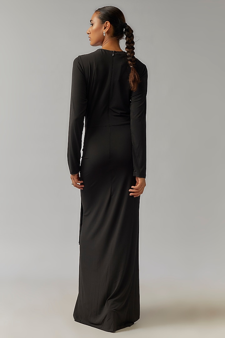 Black Jersey Hand Embellished Cut-Out Engagement Gown by Namrata Joshipura at Pernia's Pop Up Shop