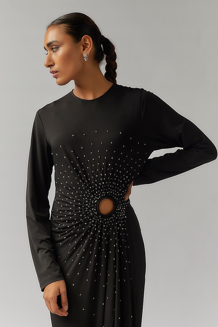 Black Jersey Hand Embellished Cut-Out Engagement Gown by Namrata Joshipura at Pernia's Pop Up Shop